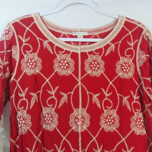 Cato Red Cream Embroidered Lace Boho Top Coastal Beach Size M - Picture 4 of 7